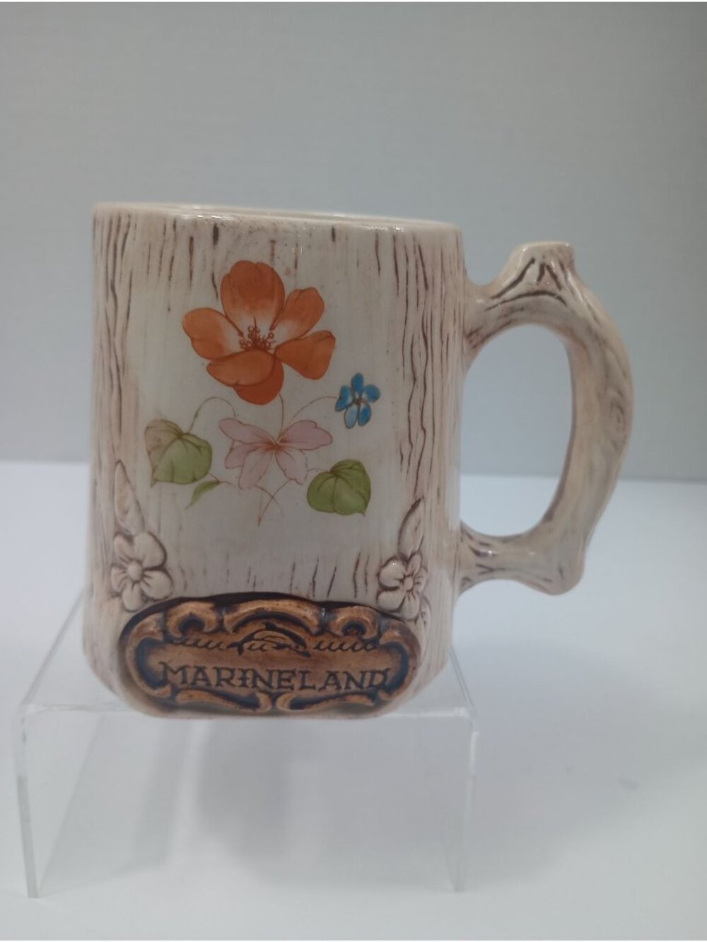 Vintage Treasure Craft "Marineland" Faux Wood Grain With Florals 1960s Coffee